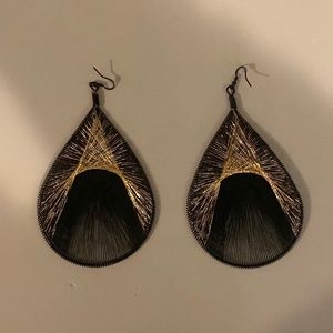 Black and Gold Tear Drop Earrings